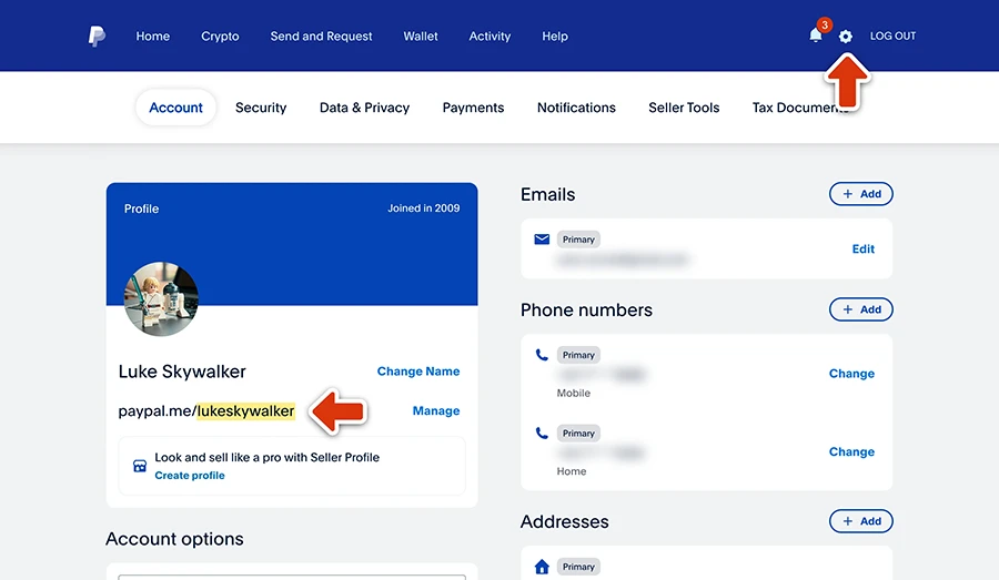 paypal username location